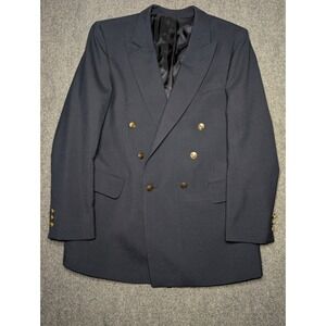 Vtg College Hall Double Breasted Blazer Men 44L Navy Wool Jacket‎ Gold Buttons